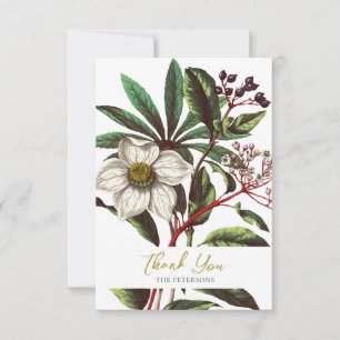 Carte De Remerciements Rose Fleur de Noël Botanique Vintage Élégante