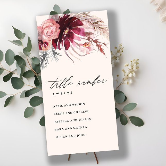 Carte De Remerciements Rose Flora Pampas Grass Sein Tableau Numéro de tab (Créateur téléchargé)