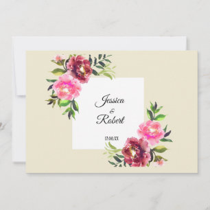 Carte De Remerciements rose floral avec mariage simple rustique moderne f