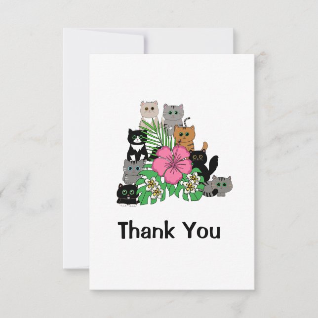 Carte De Remerciements Rose Floral Design Cute Famille de chats (Devant)