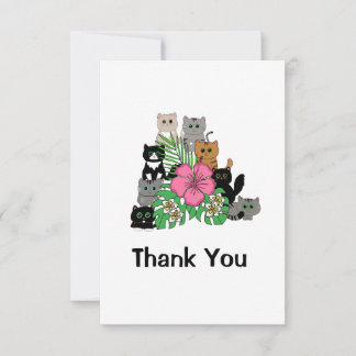 Carte De Remerciements Rose Floral Design Cute Famille de chats