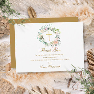 Carte De Remerciements Rose Floral Garland Confirmation Gold Script