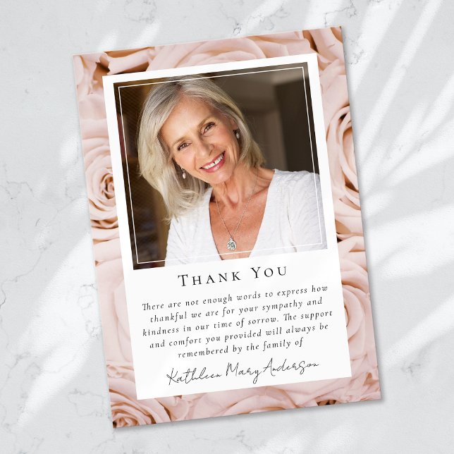 Carte De Remerciements Rose Floral photo Keepsaké funéraire Memorial (Créateur téléchargé)