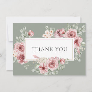 Carte De Remerciements Rose Floral Sage Vert Or Géométrique