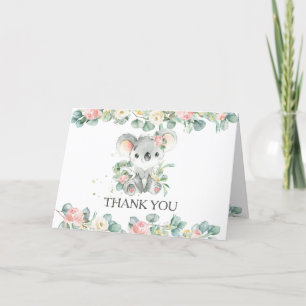 Carte De Remerciements Rose Floral Vert Cute Koala Girl Baby shower 