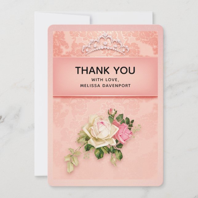 Carte De Remerciements Rose florale avec Diadème Diamant Élégant Design (Devant)