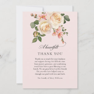 Carte De Remerciements Rose Florale Rose Douce Remerciement Funéraire Chr