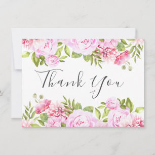 Carte De Remerciements Rose Florale Rose Pâle Élégante Script