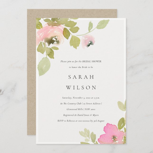 Carte De Remerciements Rose flou pastel doux Fête des mariées florale Inv (Devant / Derrière)