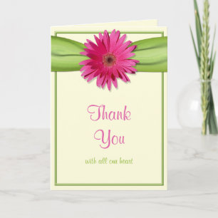 Carte De Remerciements Rose Gerbera Daisy Ruban Vert Mariage Remerciement
