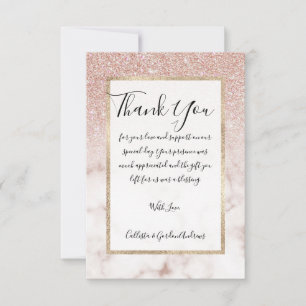 Carte De Remerciements Rose glamour or blanc Parties scintillant marbre d