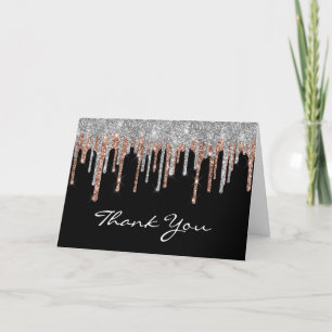 Carte De Remerciements Rose Gold Argent Paillettes Dégoulinantes Noir 40e