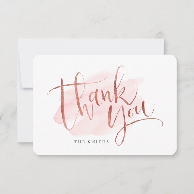Carte De Remerciements Rose Gold Blush Modern Script simple (Devant)