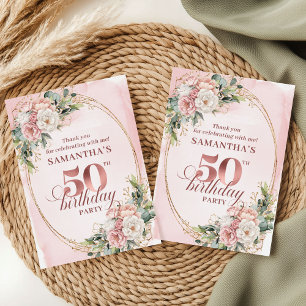 Carte De Remerciements Rose Gold Chic Blush Floral Greenery 50e Anniversa