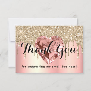 Carte De Remerciements Rose Gold Diamond Heart Small Business Custom