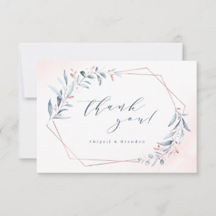 Carte De Remerciements Rose Gold Dusty Blue Greenery Mariage géométrique