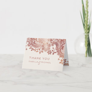 Carte De Remerciements Rose gold élégant vintage dentelle mariage remerci