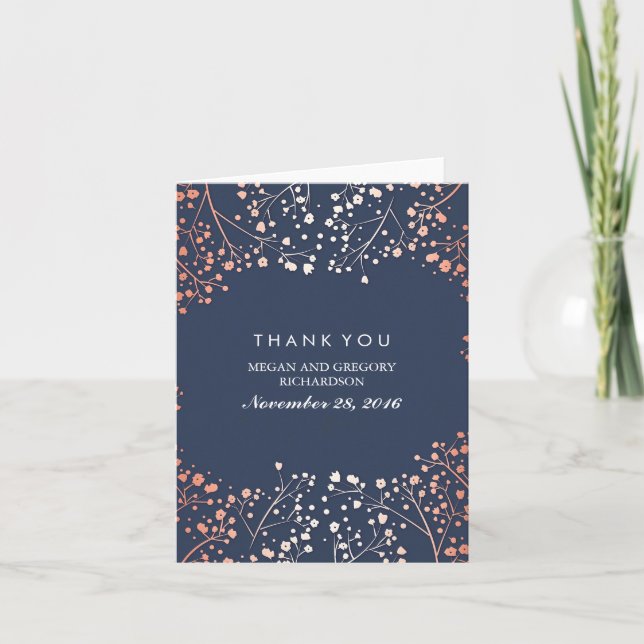 Carte De Remerciements Rose gold et baby's breath pour remerciements de m (Devant)