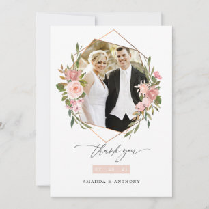 Carte De Remerciements Rose Gold et Blush Géométrique Mariage Photo Colla