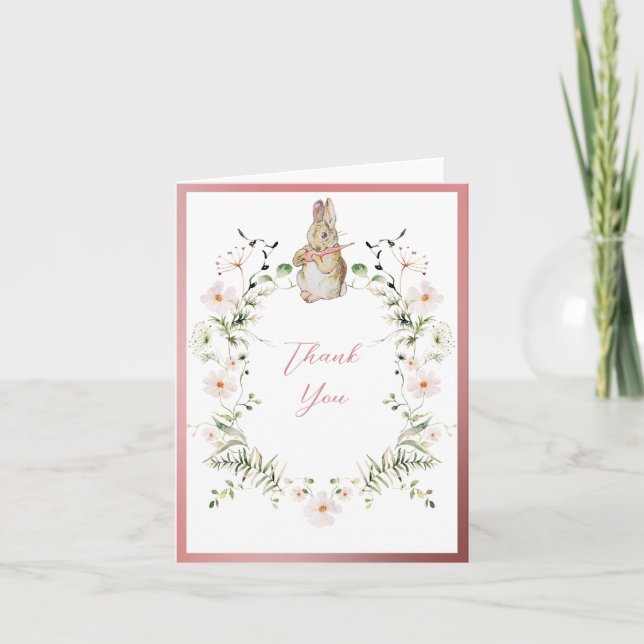 Carte De Remerciements Rose Gold Floral Baby Baby shower lapin (Devant)