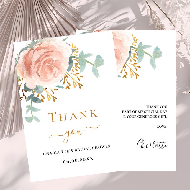 Carte De Remerciements Rose gold floral verdure Shower de Mariée (Créateur téléchargé)