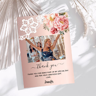 Carte De Remerciements Rose gold florales en dentelle photo
