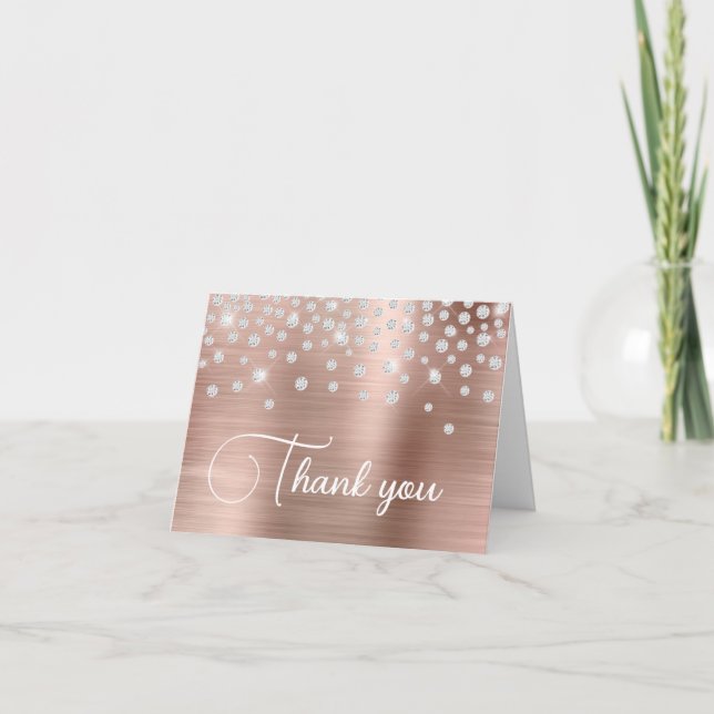 Carte De Remerciements Rose Gold Foil Diamond Confetti 50e anniversaire (Devant)