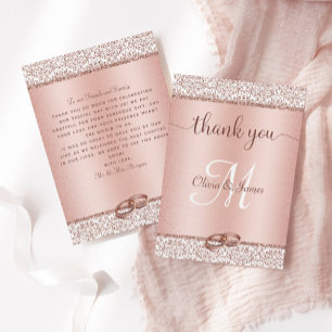 Carte De Remerciements Rose Gold Glitter Damask Metallic Wedding