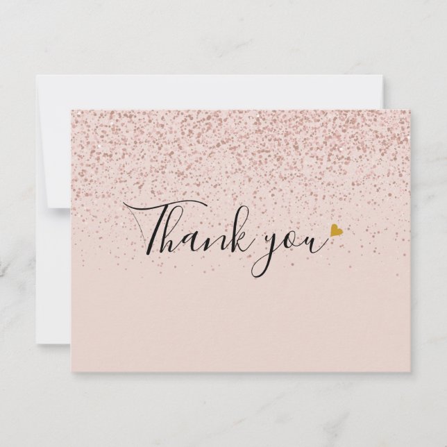 Carte De Remerciements Rose Gold Glitter élégant Script Photo de coeur en (Devant)