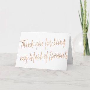 Carte De Remerciements Rose Gold "Merci d'avoir été ma demoiselle d'honne