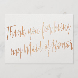 Carte De Remerciements Rose Gold "Merci pour être ma servante d'honneur"