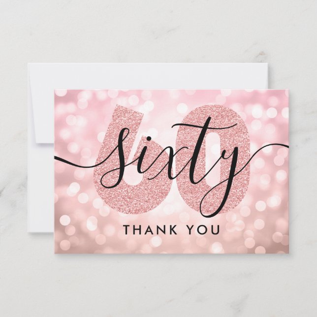 Carte De Remerciements Rose Gold Moderne Élégant Remerciement 60ème Anniv (Devant)