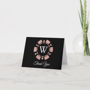 Carte De Remerciements Rose Gold Monogram Poker Chip Casino Mariage