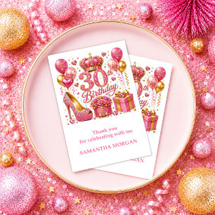 Carte De Remerciements Rose Gold Pailleté 30ème Anniversaire Confettis Me