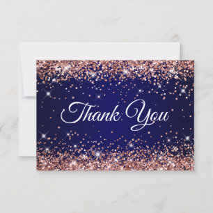 Carte De Remerciements Rose Gold Pailleté Bleu Nuit 40e Anniversaire