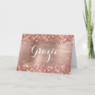 Carte De Remerciements Rose Gold Pailleté Classique Script Grazie