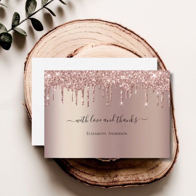 Carte De Remerciements Rose Gold Pailleté Dégoulinant Mariage Élégant (Rose Gold Dripping glitter Bling Glam Bridal Shower Wedding thank you card)