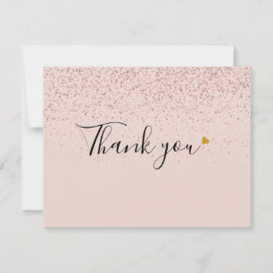 Carte De Remerciements Rose Gold Pailleté Élégant Script Cœur Or Photo
