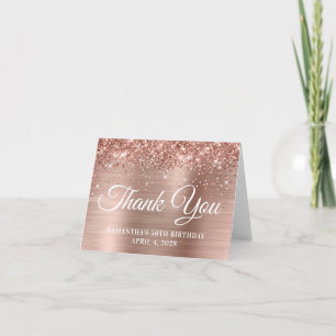 Carte De Remerciements Rose Gold Pailleté et Feuille 50e Anniversaire