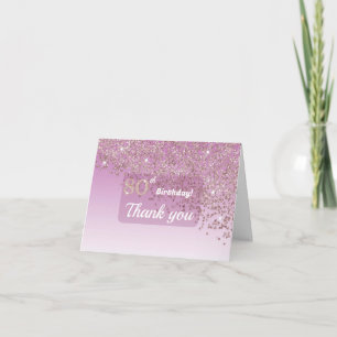 Carte De Remerciements Rose Gold Pailleté "Merci" pour les 80 Ans Réfinés