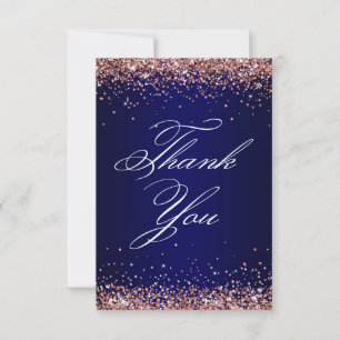 Carte De Remerciements Rose Gold Pailleté Ombre Navy Élégant 40e Annivers