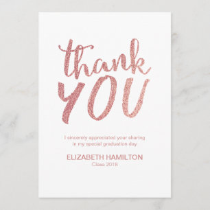 Carte De Remerciements Rose Gold Pailleté Script Cute Remerciement de Dip