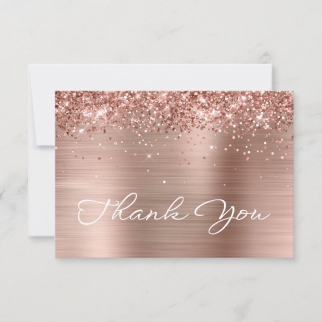 Carte De Remerciements Rose Gold Pailleté Style Script Anniversaire (Devant)