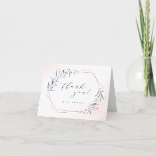 Carte De Remerciements Rose Gold Poussière Bleu Verdure Géométrique Maria