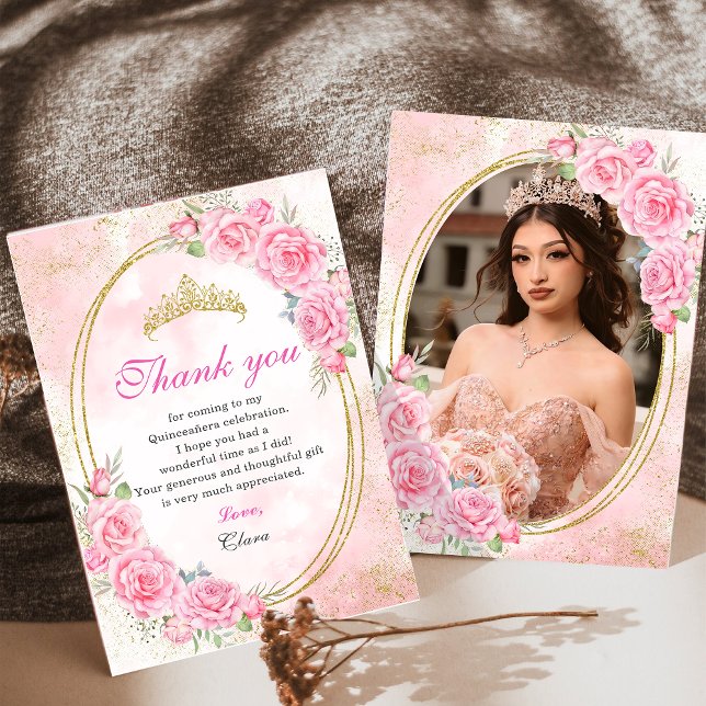 Carte De Remerciements Rose Gold Quinceanera Miss Quince 15 Anos Annivers (Créateur téléchargé)