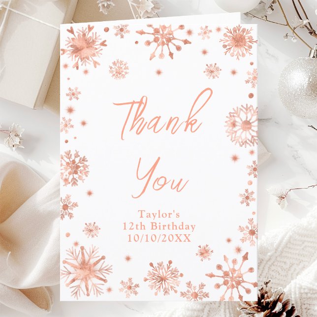 Carte De Remerciements Rose Gold Snowflakes fête d'anniversaire (Créateur téléchargé)