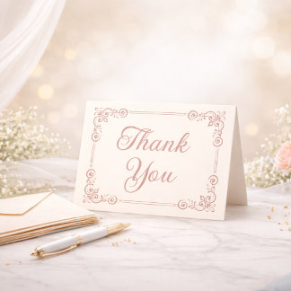 Carte De Remerciements Rose Gold Style Filigree Script Thank You 
