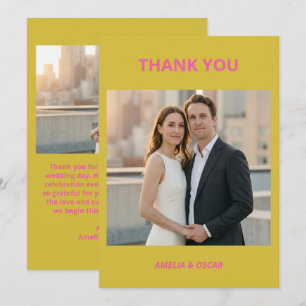 Carte De Remerciements Rose Gras Jaune Photo Mariage Moderne Coloré