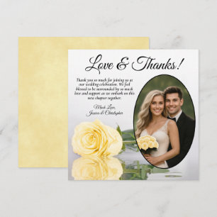 Carte De Remerciements Rose jaune élégante ovale photo mariage romantique