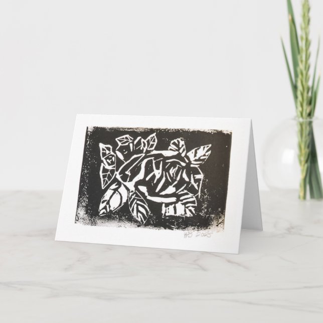 Carte De Remerciements Rose Linocut (Devant)